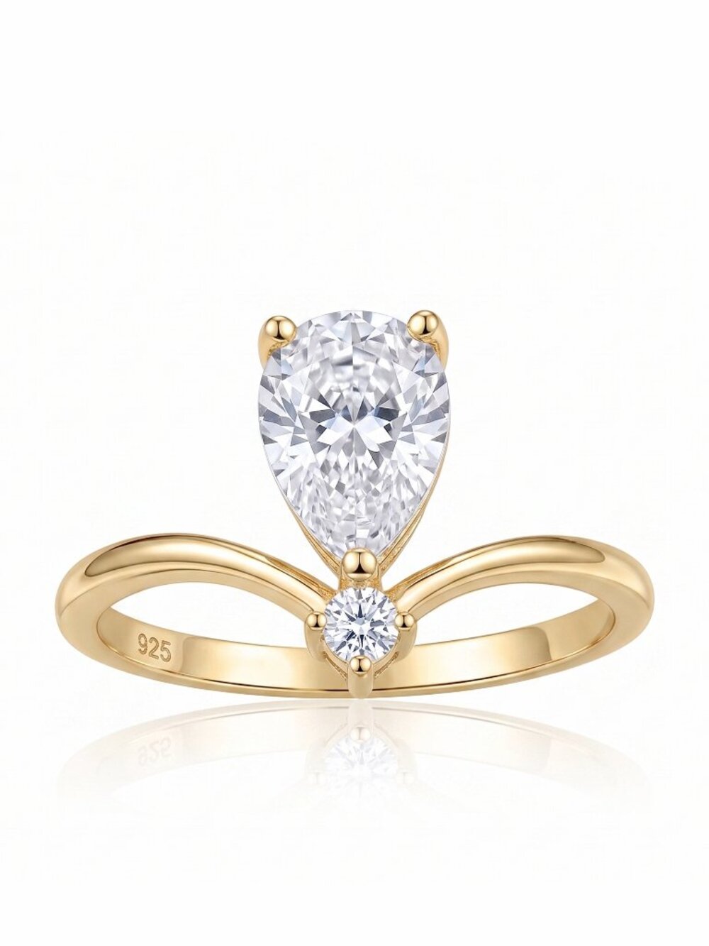 Gold Wishbone Ring, 925 Sterling Silver, 10k Gold Finish Charmed Aroma